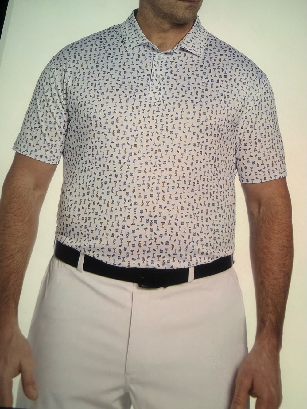 Men's White Printed Polo Shirt - Classic Short Sleeve